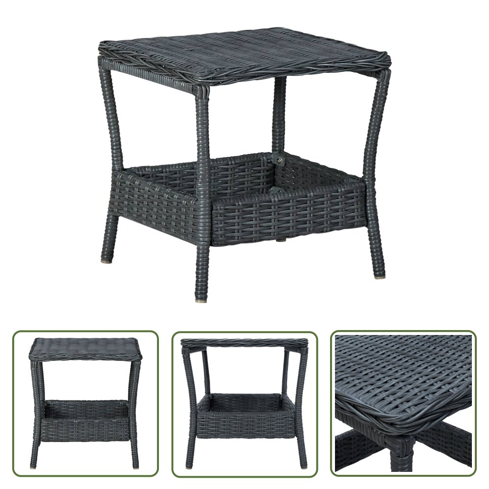 The Living Store Stolik ogrodowy - ciemnoszary - 45x45x46 -5 cm - polirattan - Stolik Ogrodowy