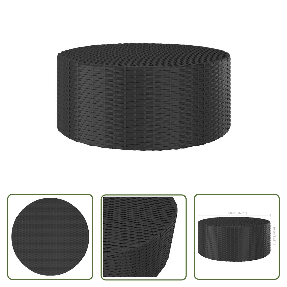 The Living Store Stolik herbaciany - czarny - 68x68x30 cm - polirattan - Stolik Herbaciany