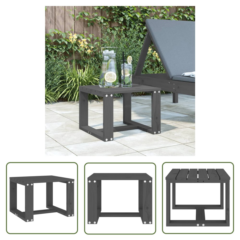 The Living Store Stolik ogrodowy - szary - 40x38x28 -5 cm - lite drewno sosnowe - Stolik Ogrodowy