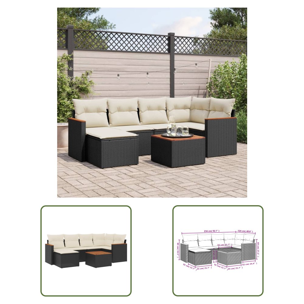 The Living Store 7-cz. zestaw wypoczynkowy do ogrodu - z poduszkami - czarny - Sofa Ogrodowa