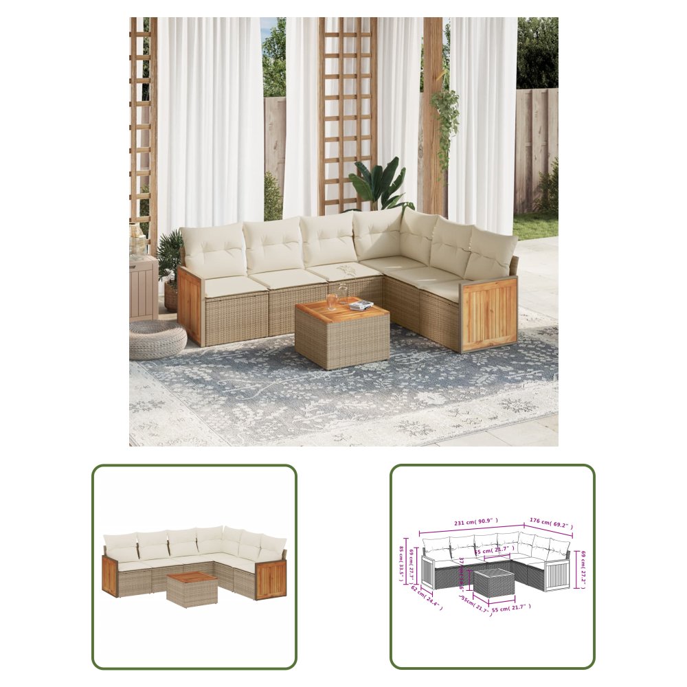 The Living Store 7-cz. zestaw wypoczynkowy do ogrodu - z poduszkami - beżowy - Sofa Ogrodowa