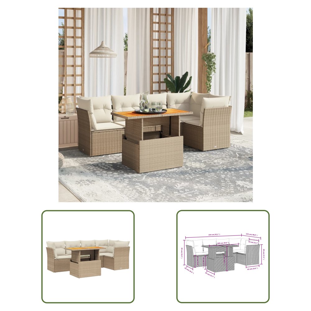 The Living Store 5-cz. zestaw mebli ogrodowych z poduszkami - beżowy - polirattan - Sofa Ogrodowa