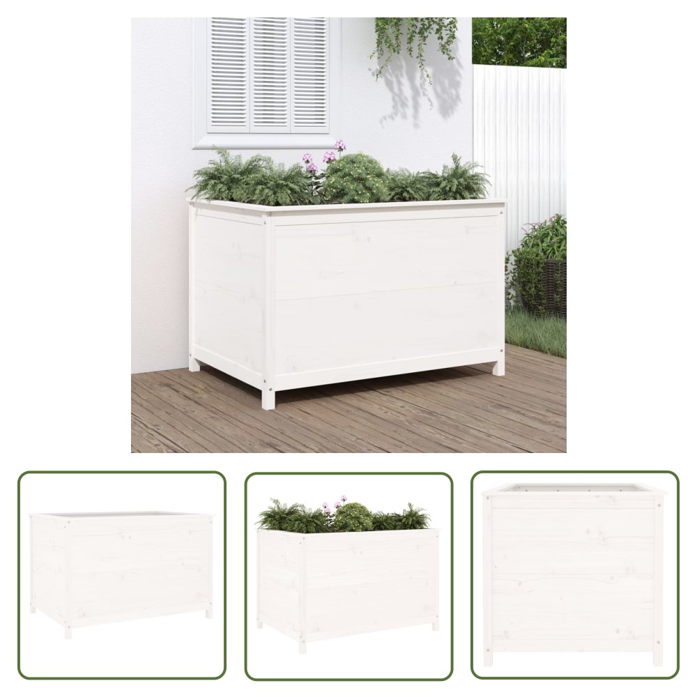 The Living Store Podwyższona donica ogrodowa - biała - 119 -5x82 -5x78 cm - sosna - Donica Ogrodowe