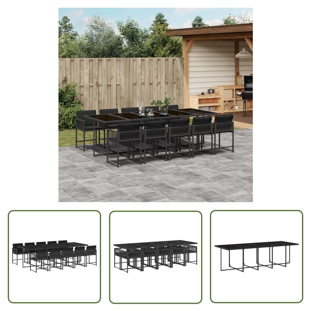 The Living Store 11-cz. zestaw mebli do ogrodu - z poduszkami - czarny rattan PE - Meble Ogrodowe