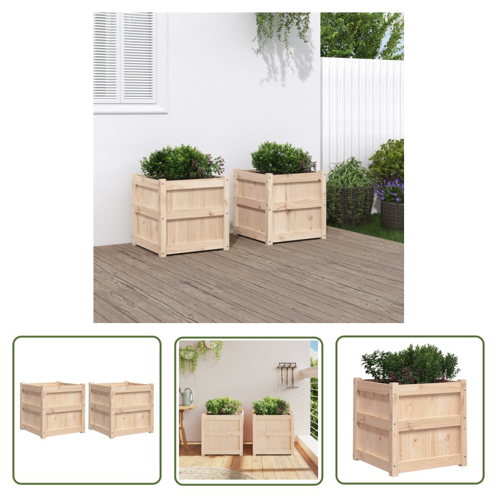 The Living Store Donice ogrodowe - 2 szt. - lite drewno sosnowe - Donica