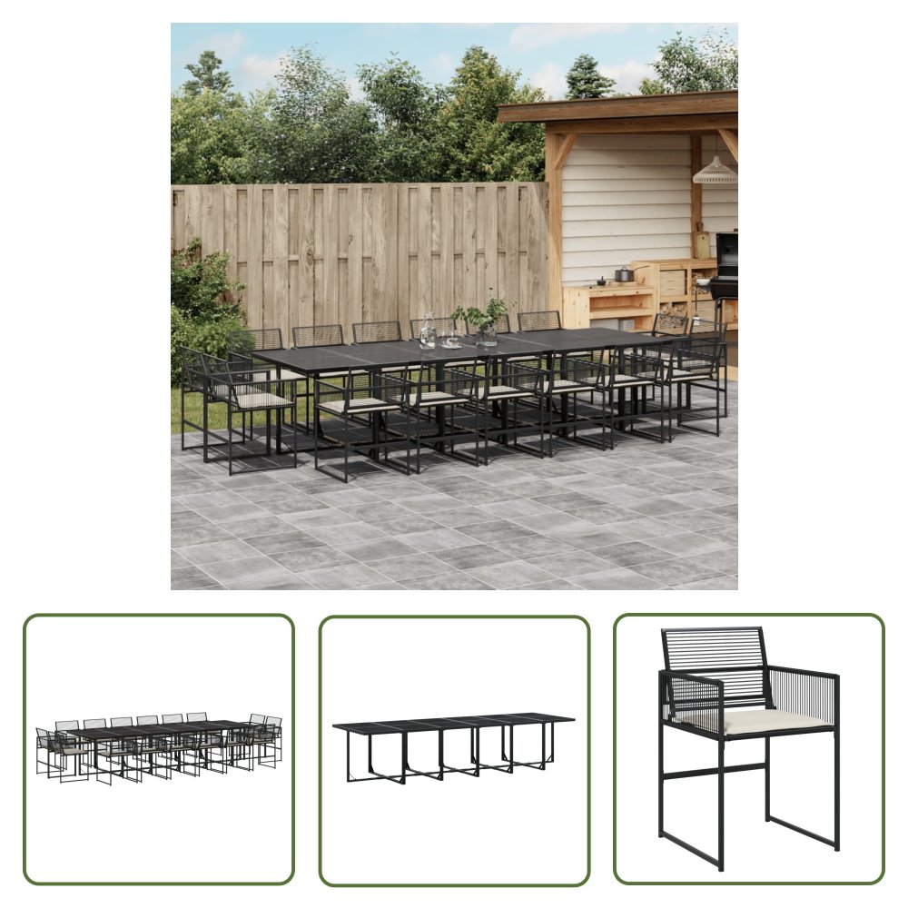 The Living Store 17-cz. zestaw mebli ogrodowych z poduszkami - czarny - rattan PE - Meble Ogrodowe