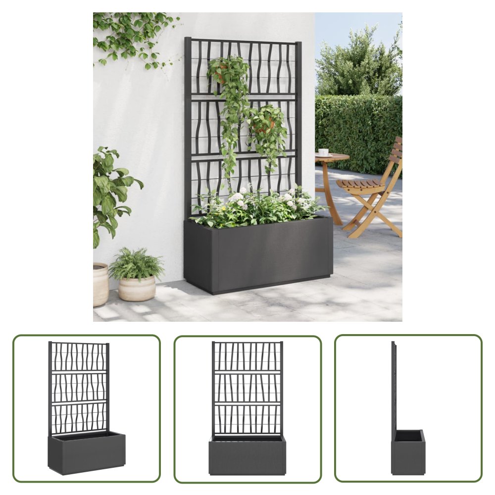 The Living Store Donica ogrodowa z kratką - ciemnoszara - 80x36x140 cm - PP - Skrzynia Na Rośliny