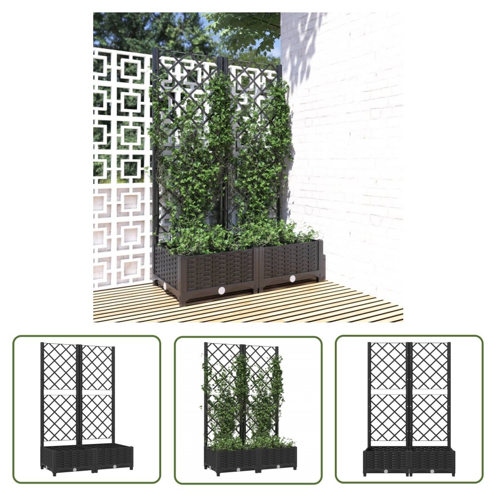 The Living Store Donica ogrodowa z kratką - czarna - 80x40x121 -5 cm - PP - Donica Ogrodowa