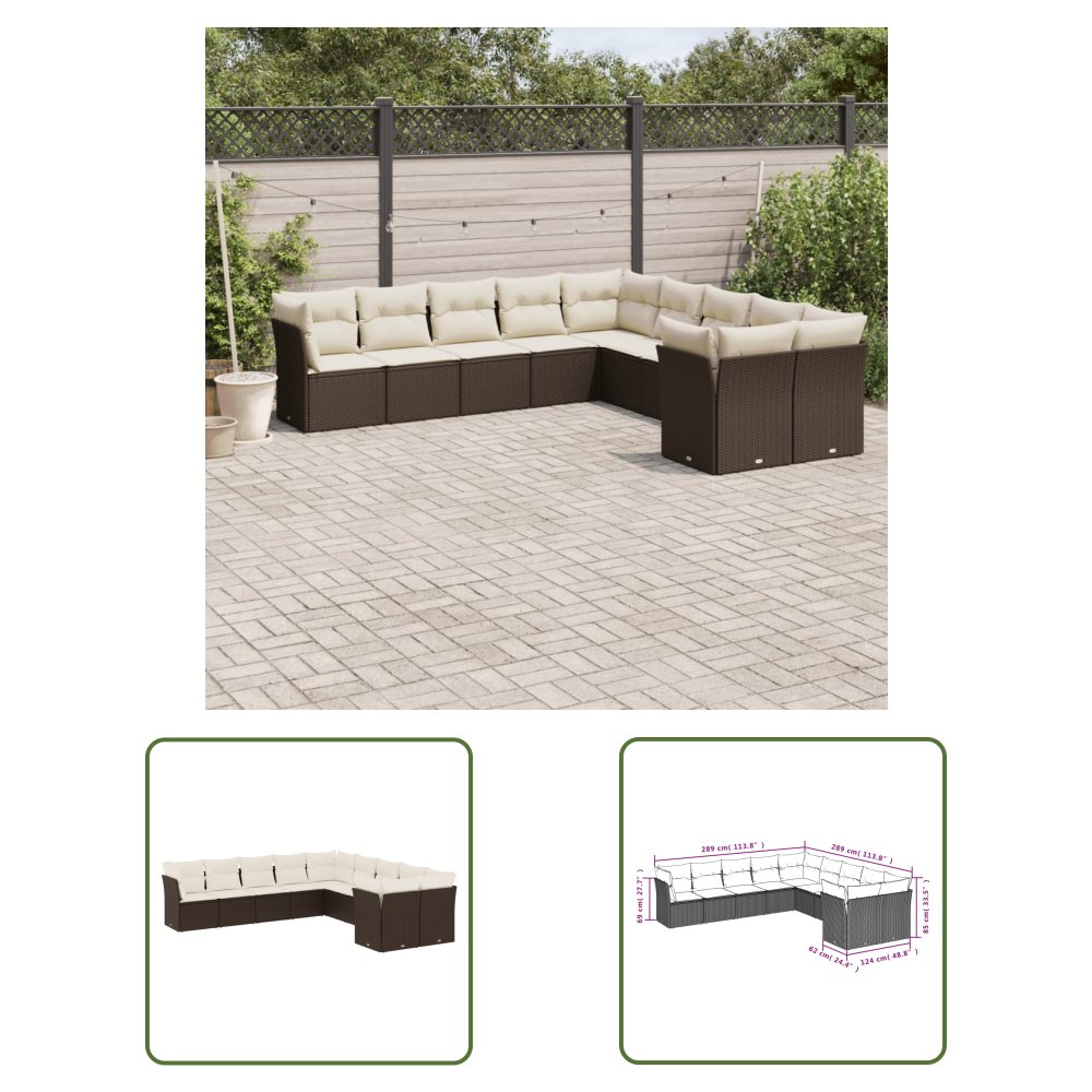 The Living Store 10-cz. zestaw mebli ogrodowych z poduszkami - brązowy polirattan - Sofa Ogrodowa