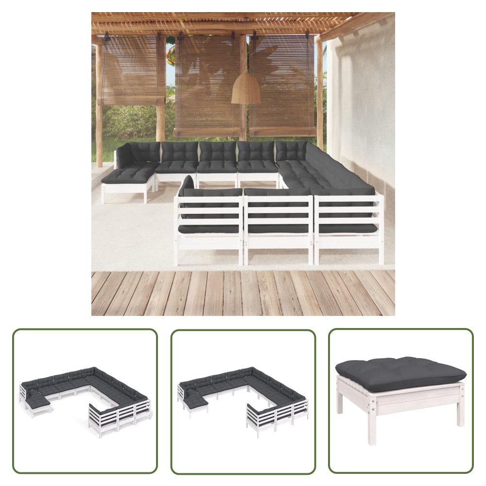 The Living Store 12-cz. zestaw wypoczynkowy do ogrodu - z poduszkami - biały - Zestaw Wypoczynkowy Do Ogrodu