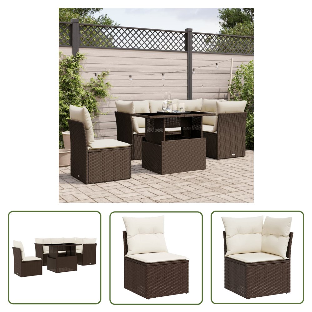 The Living Store 6-cz. zestaw wypoczynkowy do ogrodu - z poduszkami - brązowy - Sofa Ogrodowa