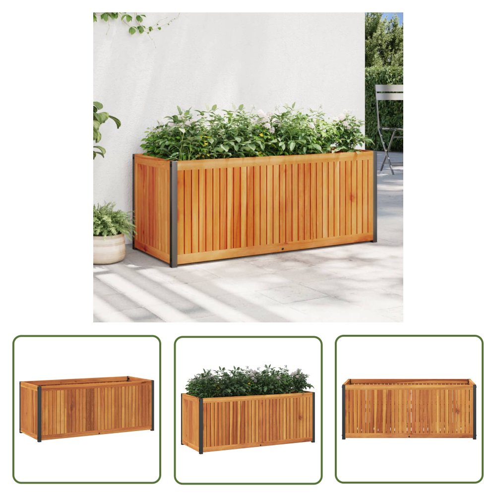 The Living Store Donica ogrodowa - 110x45x44 cm - lite drewno akacjowe i stal - Donica Ogrodowa