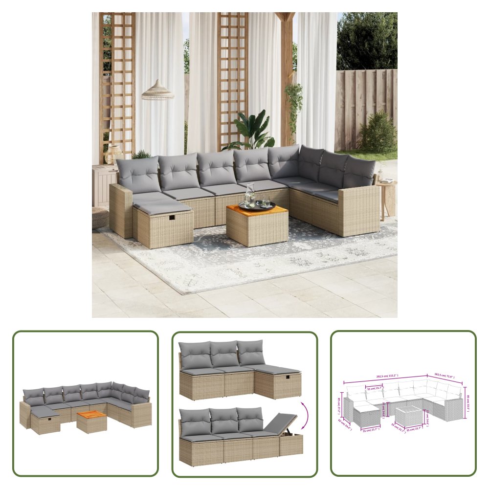 The Living Store 9-cz. zestaw mebli ogrodowych z poduszkami - mieszany beż - Sofa Ogrodowa