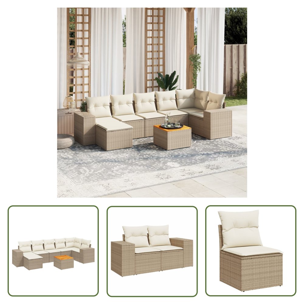 The Living Store 8-cz. zestaw mebli ogrodowych z poduszkami - beżowy - polirattan - Sofa Ogrodowa