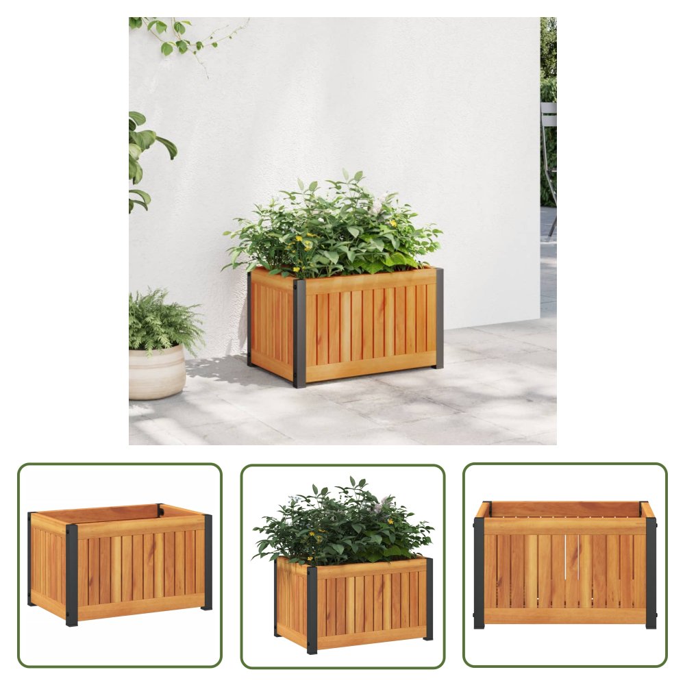 The Living Store Donica ogrodowa - 45x30x27 -5 cm - lite drewno akacjowe i stal - Donica Ogrodowa
