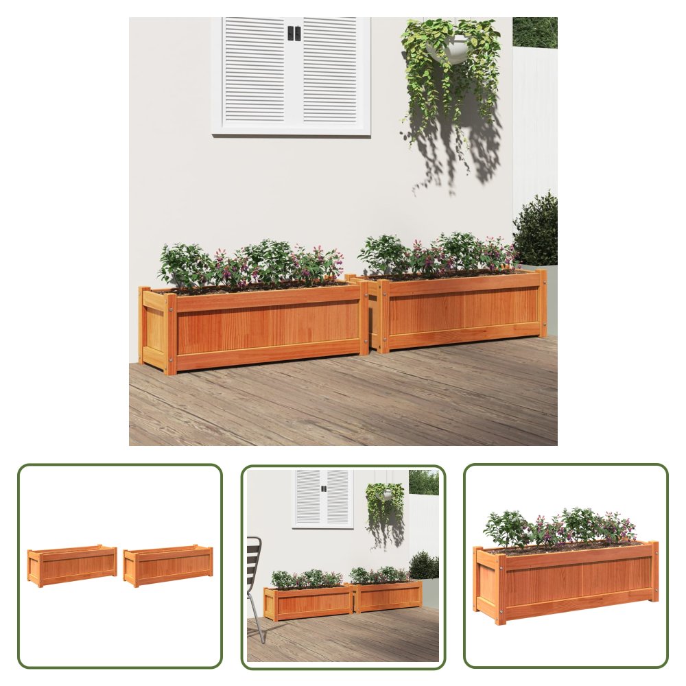The Living Store Donice ogrodowe - 2 szt. - woskowy brąz - lite drewno sosnowe - Doniczka