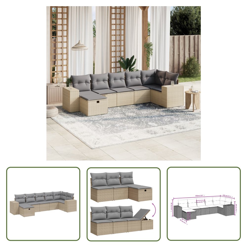 The Living Store 7-cz. zestaw mebli ogrodowych z poduszkami - mieszany beż - Sofa Ogrodowa