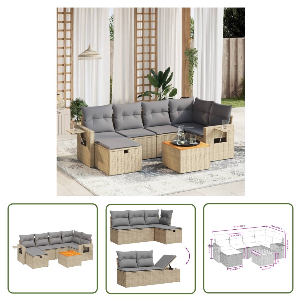 The Living Store 7-cz. zestaw mebli ogrodowych z poduszkami - mieszany beż - Sofa Ogrodowa