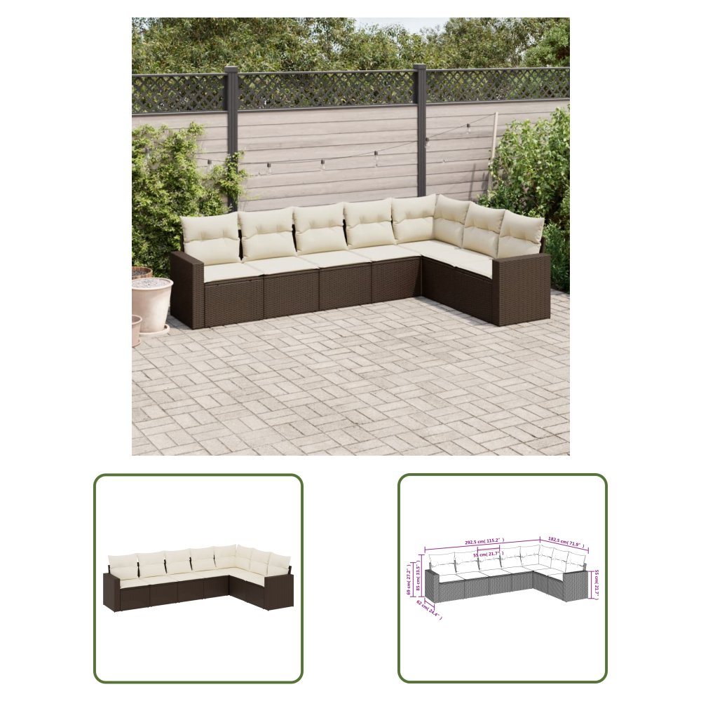 The Living Store 7-cz. zestaw wypoczynkowy do ogrodu - z poduszkami - brązowy - Sofa Ogrodowa