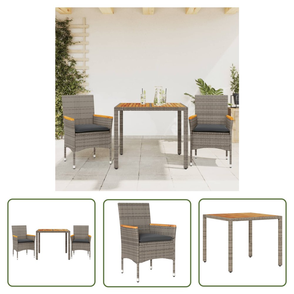 The Living Store 3-cz. zestaw mebli ogrodowych z poduszkami - szary - polirattan - Meble Ogrodowe