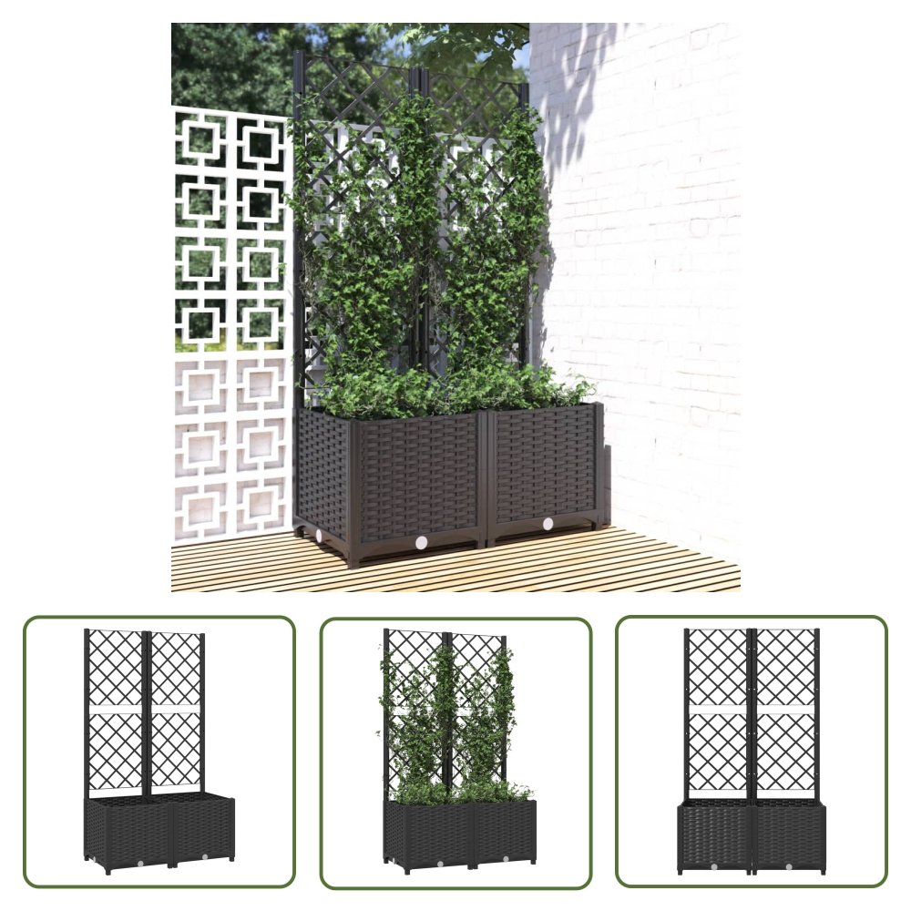 The Living Store Donica ogrodowa z kratką - czarna - 80x40x136 cm - PP - Donica Ogrodowa