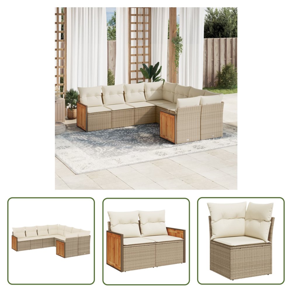 The Living Store 8-cz. zestaw mebli ogrodowych z poduszkami - beżowy - polirattan - Sofa Ogrodowa