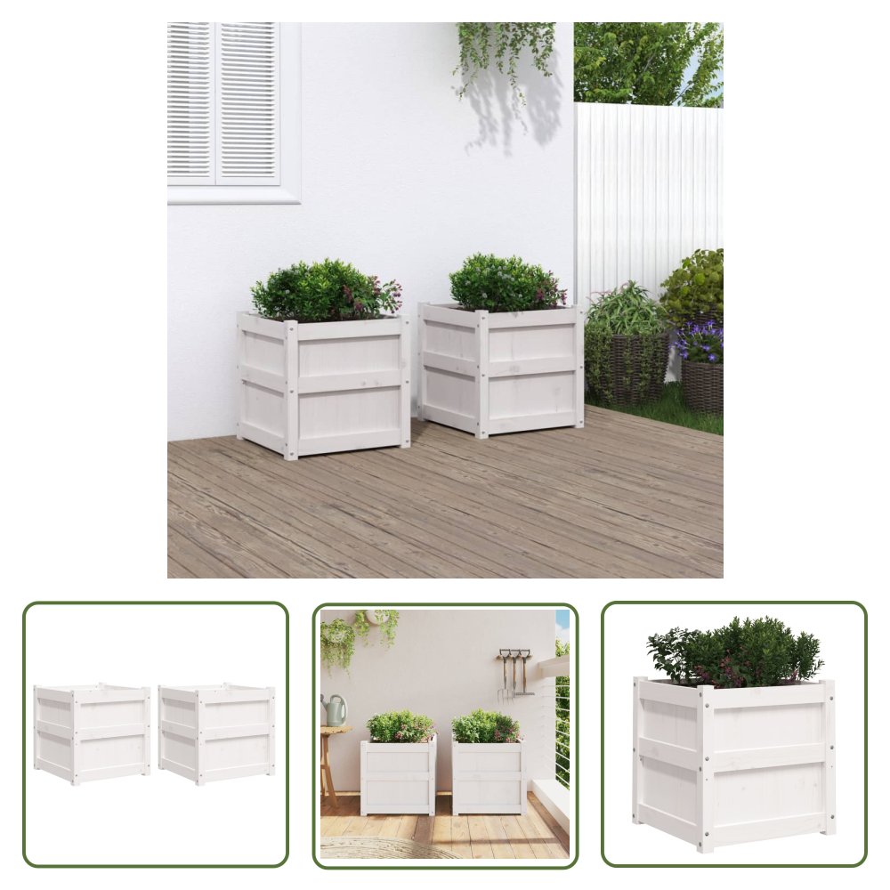 The Living Store Donice ogrodowe - 2 szt. - białe - lite drewno sosnowe - Donica