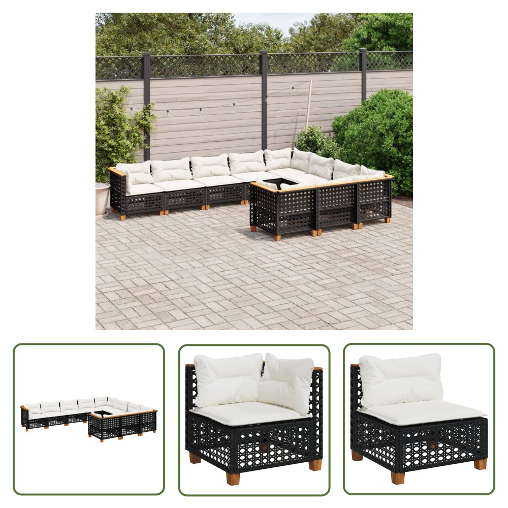 The Living Store 10-cz. zestaw wypoczynkowy do ogrodu - z poduszkami - czarny - Sofa Ogrodowa