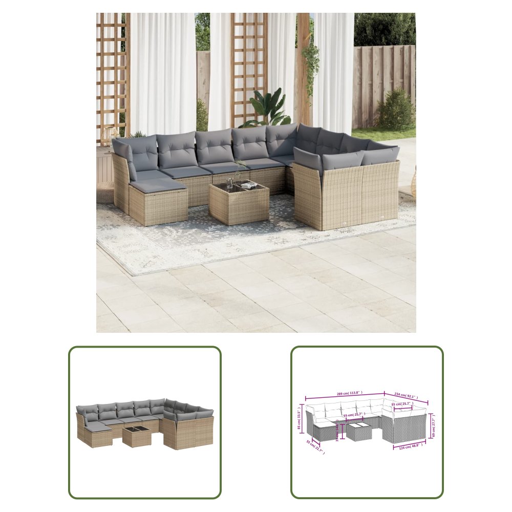 The Living Store 11-cz. zestaw mebli ogrodowych z poduszkami - beżowy - polirattan - Sofa Ogrodowa