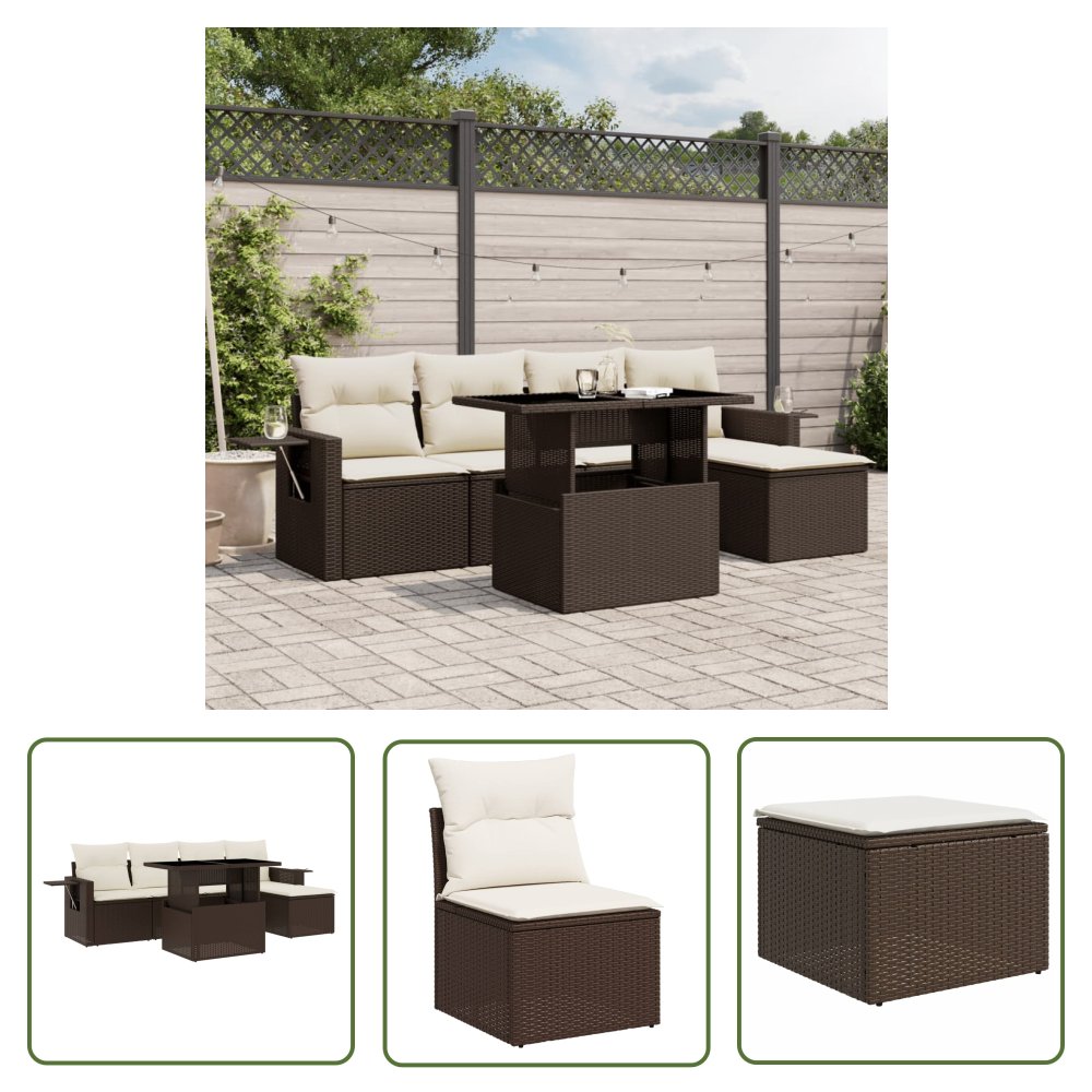 The Living Store 6-cz. zestaw wypoczynkowy do ogrodu - z poduszkami - brązowy - Sofa Ogrodowa