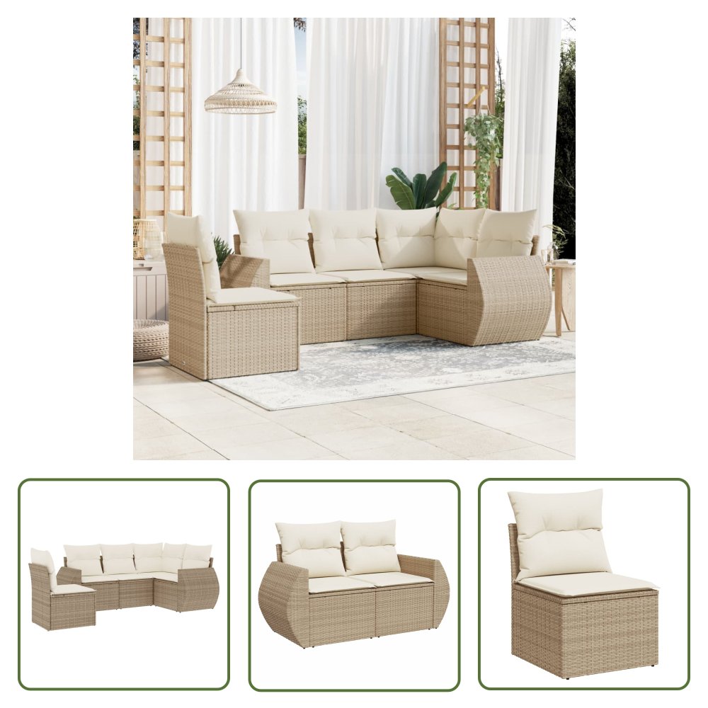 The Living Store 5-cz. zestaw mebli ogrodowych z poduszkami - beżowy - polirattan - Sofa Ogrodowa