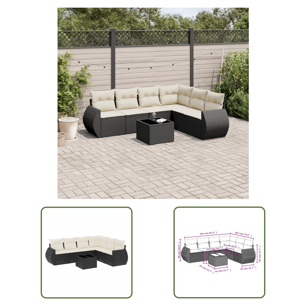 The Living Store 7-cz. zestaw wypoczynkowy do ogrodu - z poduszkami - czarny - Sofa Ogrodowa