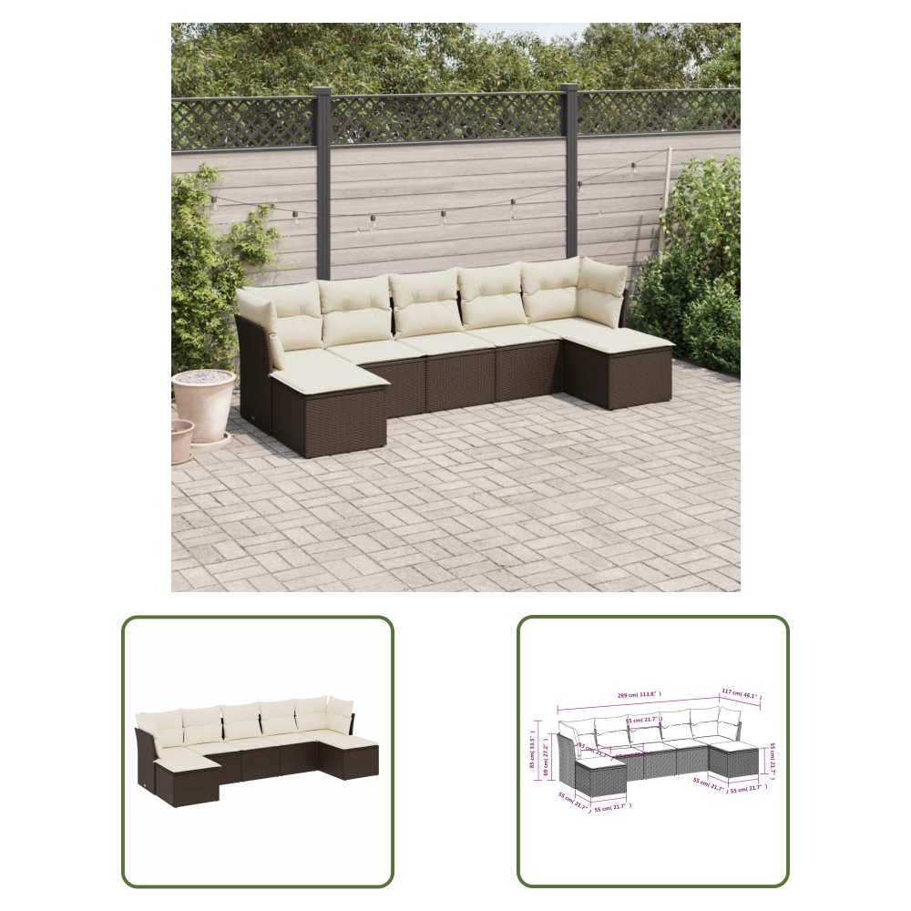The Living Store 7-cz. zestaw wypoczynkowy do ogrodu - z poduszkami - brązowy - Sofa Ogrodowa
