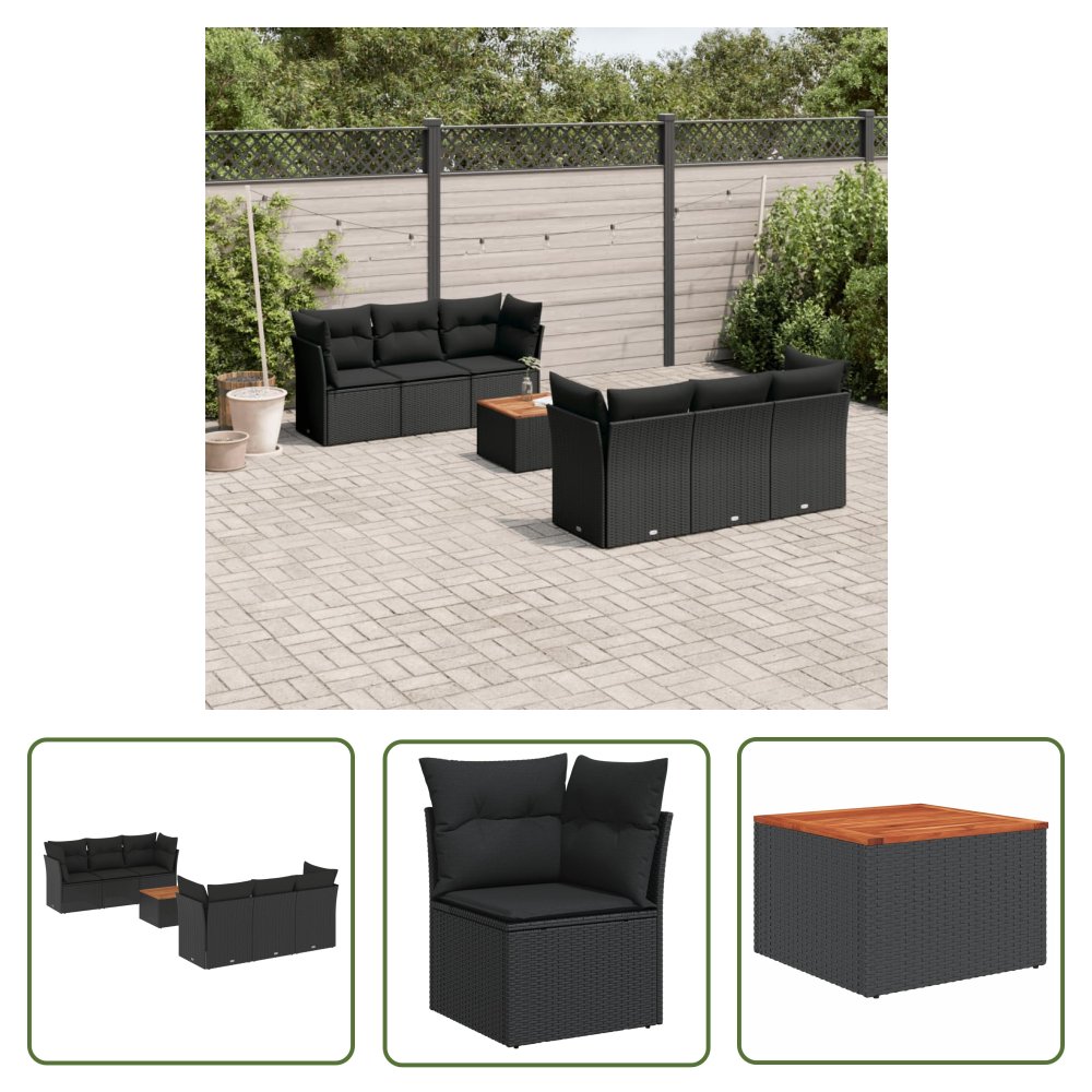 The Living Store 7-cz. zestaw wypoczynkowy do ogrodu - z poduszkami - czarny - Sofa Ogrodowa