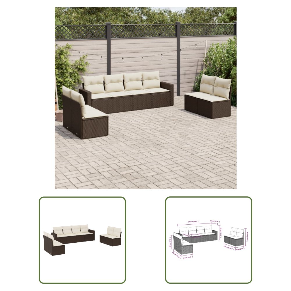 The Living Store 8-cz. zestaw wypoczynkowy do ogrodu - z poduszkami - brązowy - Sofa Ogrodowa