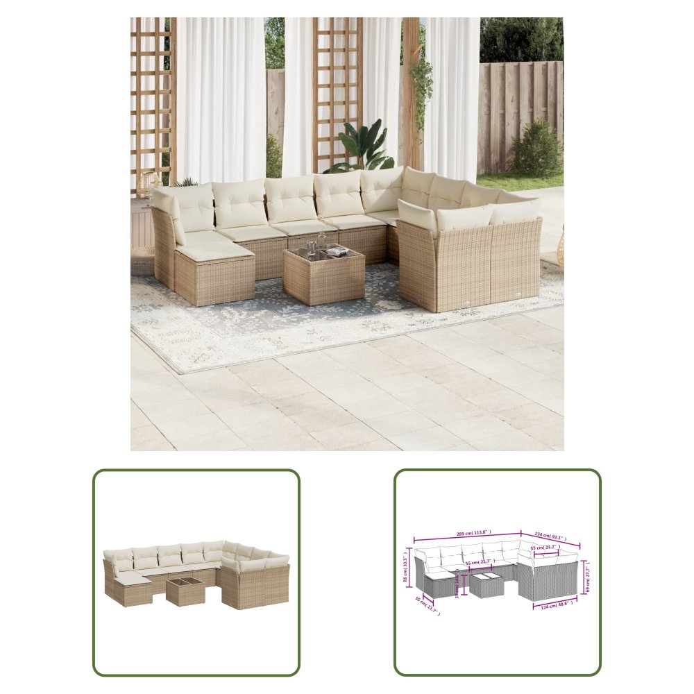The Living Store 11-cz. zestaw mebli ogrodowych z poduszkami - beżowy - polirattan - Sofa Ogrodowa