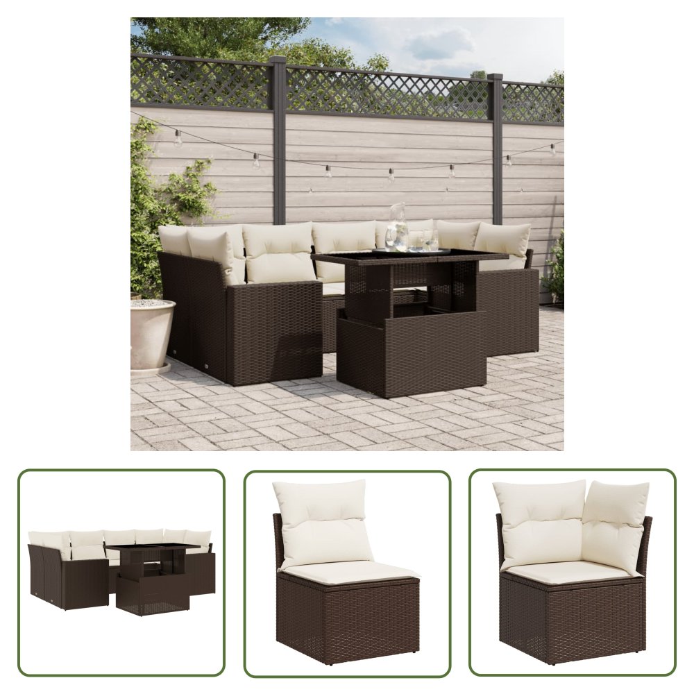 The Living Store 7-cz. zestaw wypoczynkowy do ogrodu - z poduszkami - brązowy - Sofa Ogrodowa