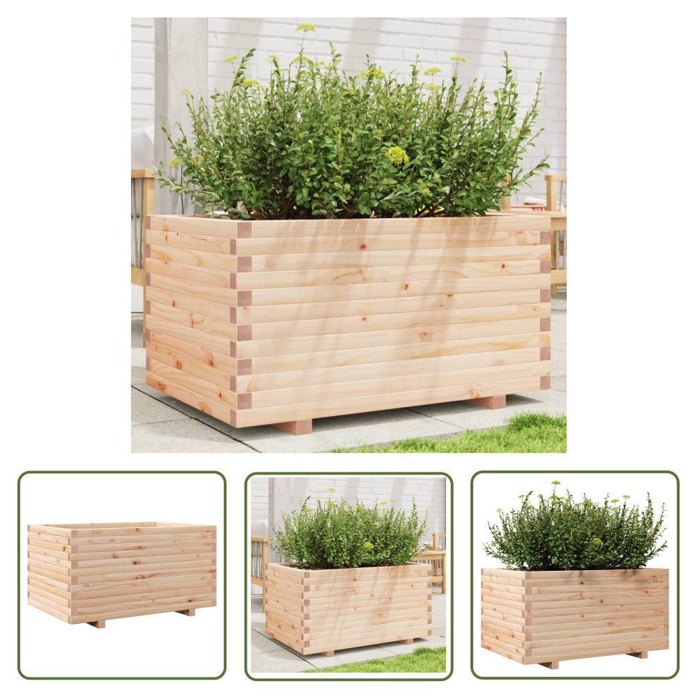 The Living Store Donica ogrodowa - 90x60x49 -5 cm - lite drewno sosnowe - Doniczka
