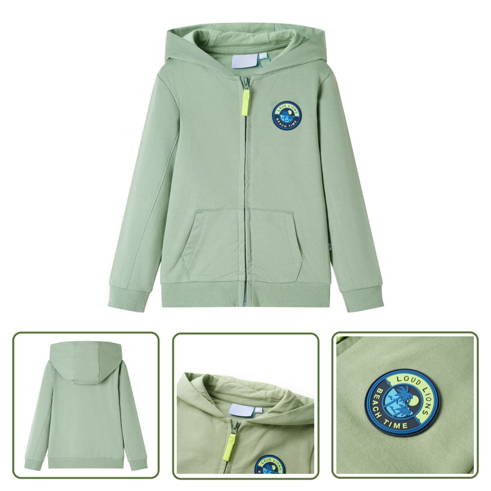 Bluza dziecięca z kapturem i zapięciem na zamek - jasne khaki - 92 - Bluza Dziecięca