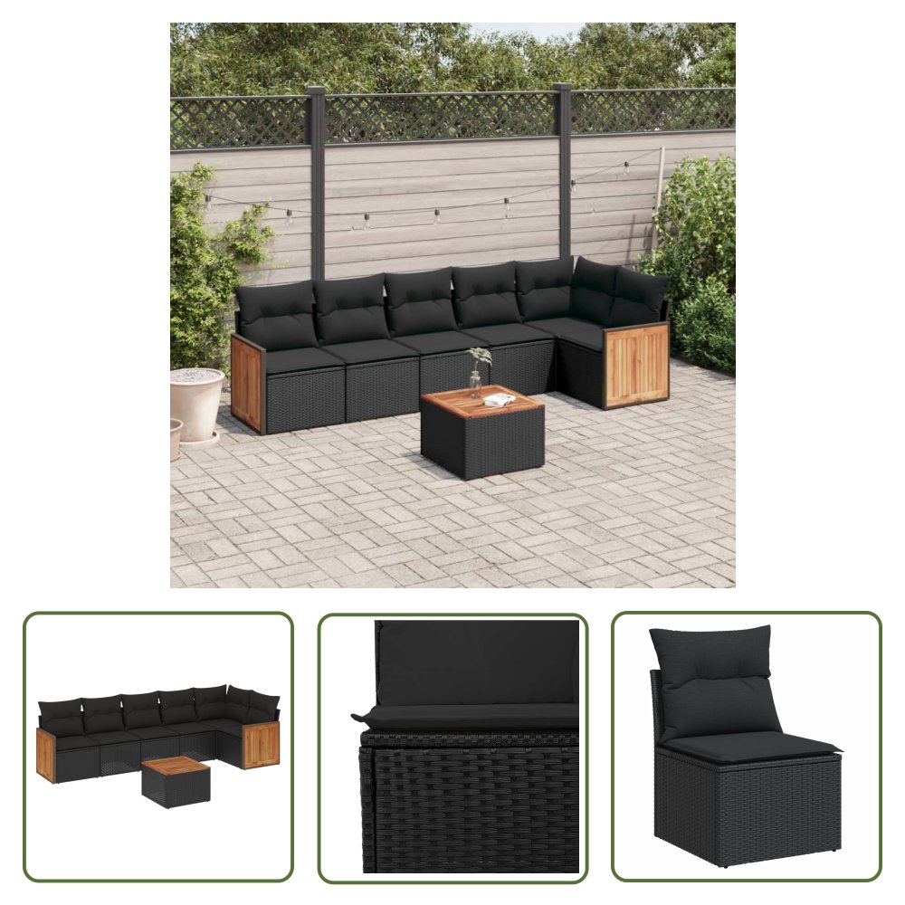 The Living Store 7-cz. zestaw wypoczynkowy do ogrodu - z poduszkami - czarny - Sofa Ogrodowa