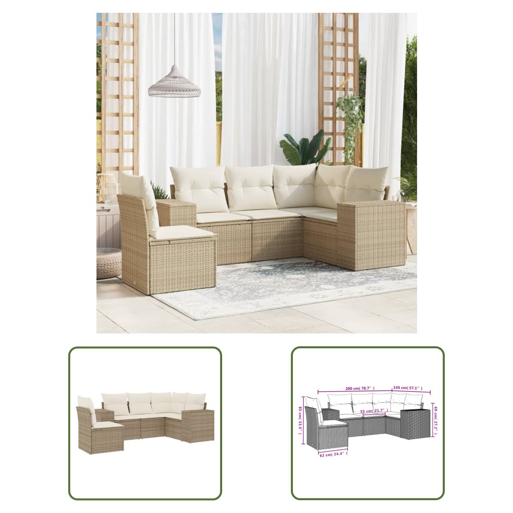 The Living Store 5-cz. zestaw mebli ogrodowych z poduszkami - beżowy - polirattan - Sofa Ogrodowa