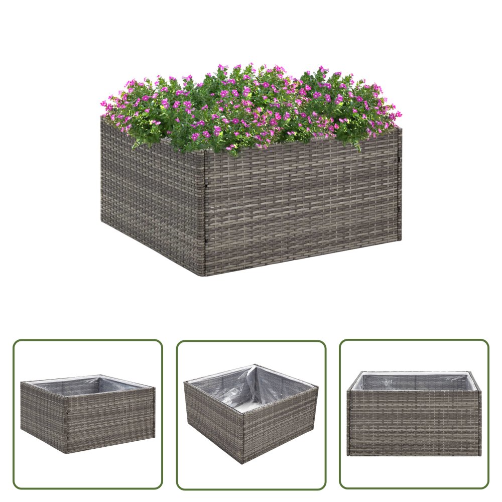 The Living Store Donica ogrodowa - szara - 80x80x40 cm - rattan PE - Donica Ogrodowa