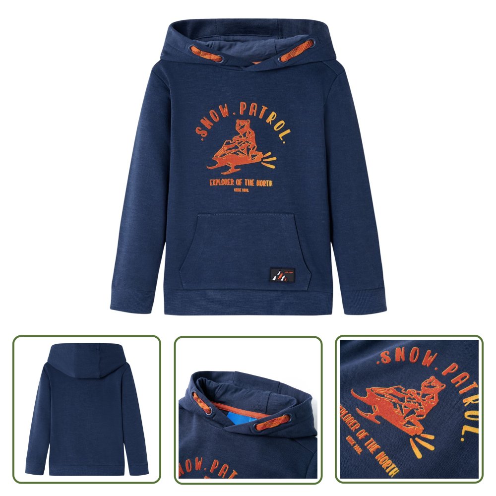 Bluza dziecięca z kapturem - granatowy melanż i pomarańcz - 104 - Bluza Dziewczęca