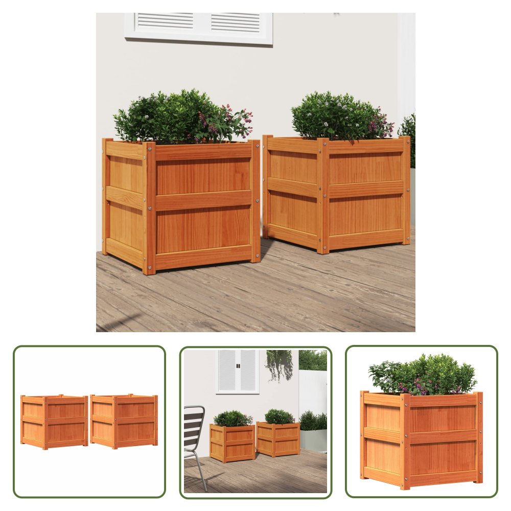 The Living Store Donice ogrodowe - 2 szt. - woskowy brąz - lite drewno sosnowe - Donica
