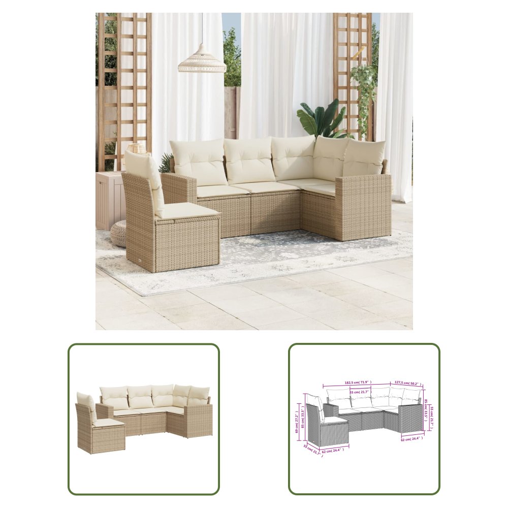 The Living Store 5-cz. zestaw mebli ogrodowych z poduszkami - beżowy - polirattan - Sofa Ogrodowa
