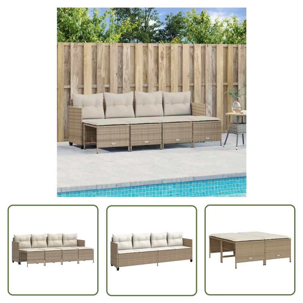 The Living Store 5-cz. zestaw mebli ogrodowych z poduszkami - beżowy - polirattan - Sofa Ogrodowa