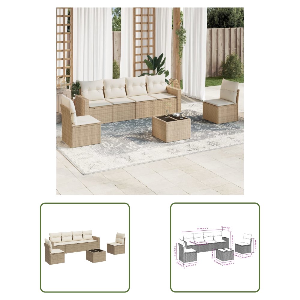The Living Store 7-cz. zestaw wypoczynkowy do ogrodu - z poduszkami - beżowy - Sofa Ogrodowa
