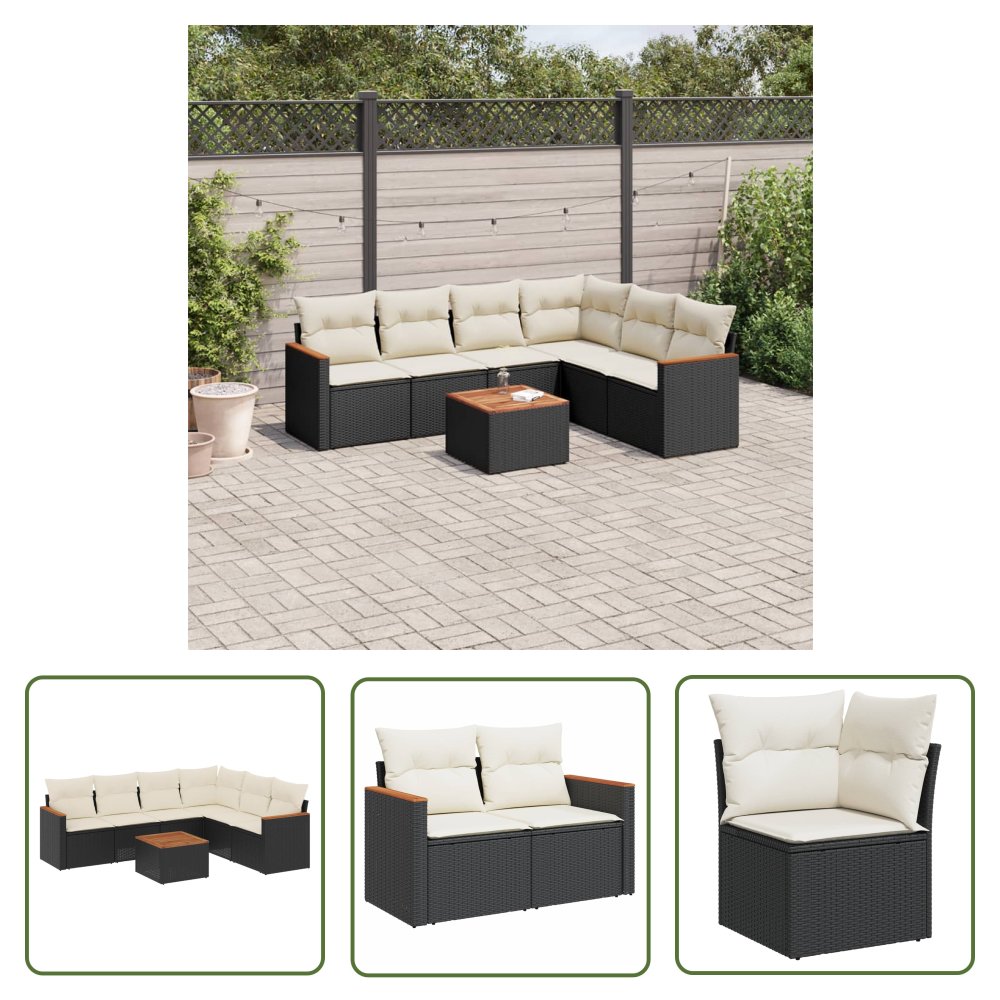 The Living Store 7-cz. zestaw wypoczynkowy do ogrodu - z poduszkami - czarny - Sofa Ogrodowa