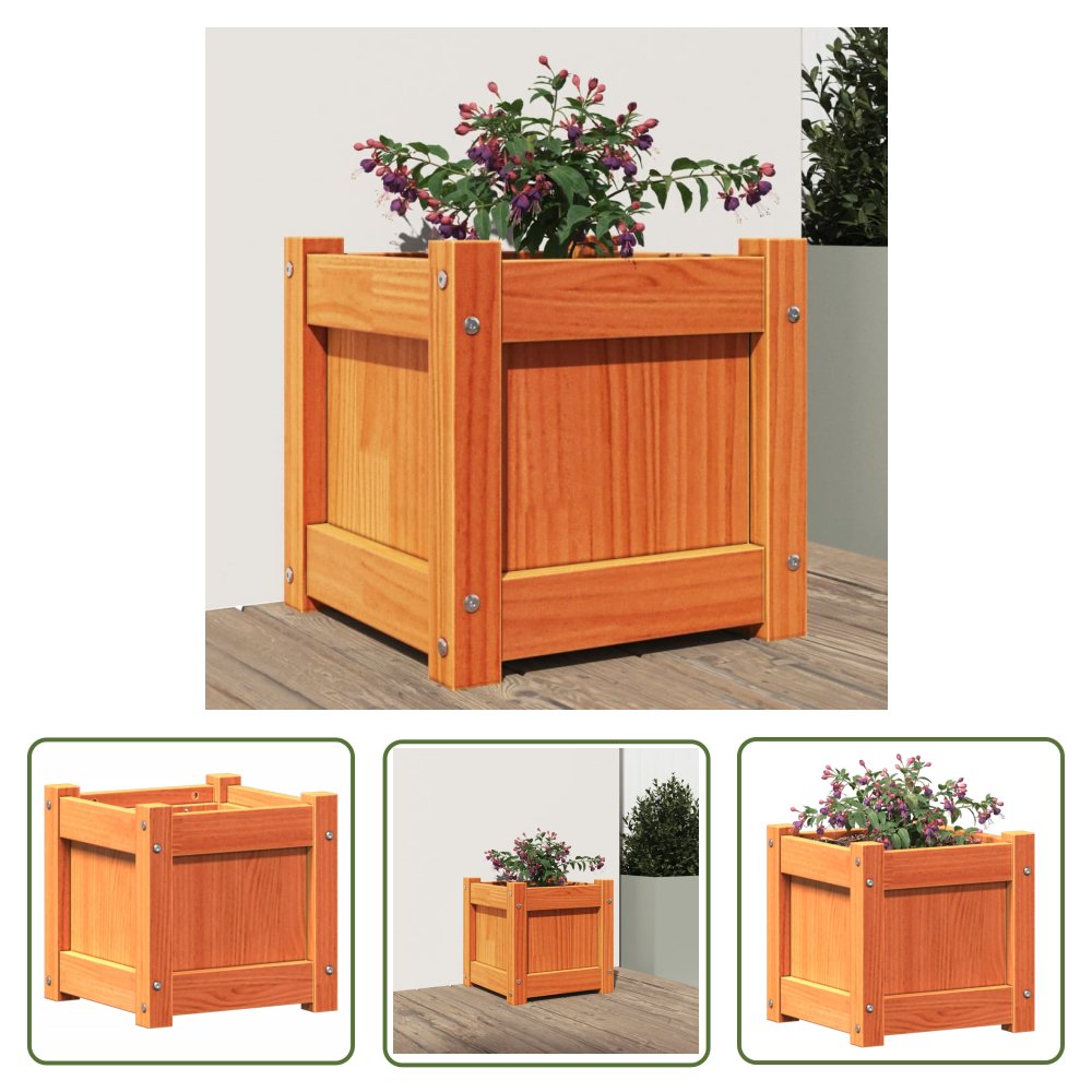 The Living Store Donica ogrodowa - woskowy brąz - 31x31x31 cm - lite drewno sosnowe - Donica