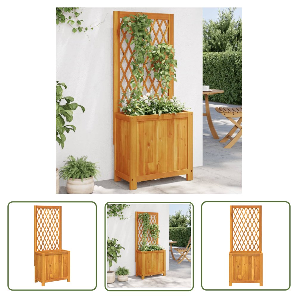 The Living Store Donica z trejażem - 55x29 -5x132 cm - lite drewno akacjowe - Skrzynia Na Rośliny